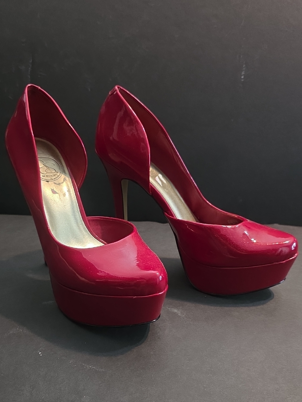 Jessica Simpson Patent Platform Pumps in Red
